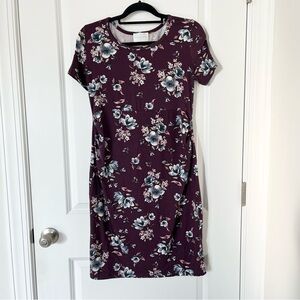 French Grey Medium Purple Plum Floral Short Sleeve Maternity Dress